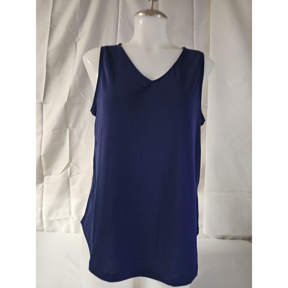 NWT Lot of 2 Iman Tank Top Black and Blue Flutter Front Accent V-neck